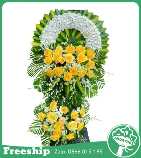 Vòng Hoa Đám Tang Mix Hồng Vàng - Mã: DHT-041 - Giá: 1.300.000đ