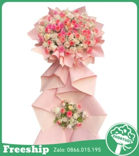 Kệ Hoa Chúc Mừng Tone Hồng Đẹp 2 Tầng - Mã: DHT-127 - Giá: 1.300.000đ