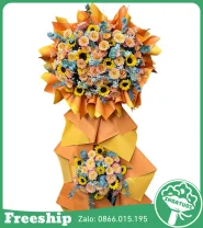 Kệ Hoa Chúc Mừng Tone Vàng Cam 2 Tầng