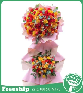 Kệ Hoa Chúc Mừng Tone Hồng Đỏ 2 Tầng - Mã: DHT-131 - Giá: 1.300.000đ