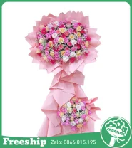 Kệ Hoa Chúc Mừng Tone Hồng Đẹp 2 Tầng