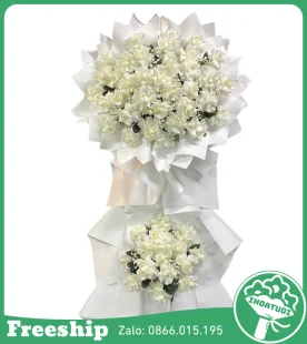 Kệ Hoa Chia Buồn Tone Trắng Hoa Hồng - Mã: DHT-136 - Giá: 1.300.000đ