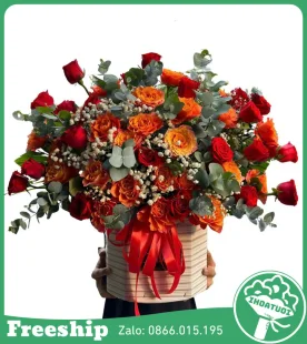 Giỏ Hoa Tone Cam May Mắn - Mã: DHT-140 - Giá: 700.000đ