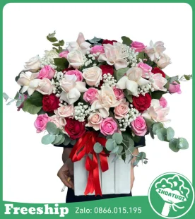 Giỏ Hoa Hồng Mix Tổng Hợp - Mã: DHT-144 - Giá: 550.000đ