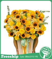 Giỏ Hoa Chúc Mừng Mix Vàng Hướng Dương