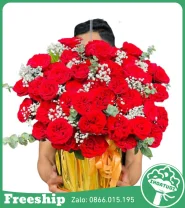 Giỏ Hoa Chúc Mừng Tone Đỏ Kem